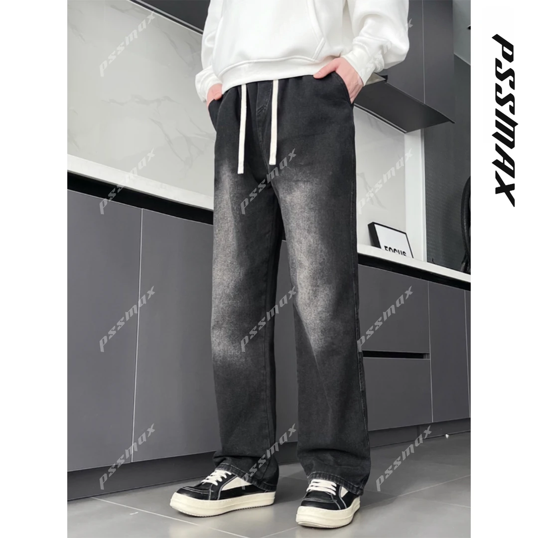 【现货】PSSMAX 胖俗俗【赛道黑牛渐变】2025秋冬高街百搭直筒牛仔裤