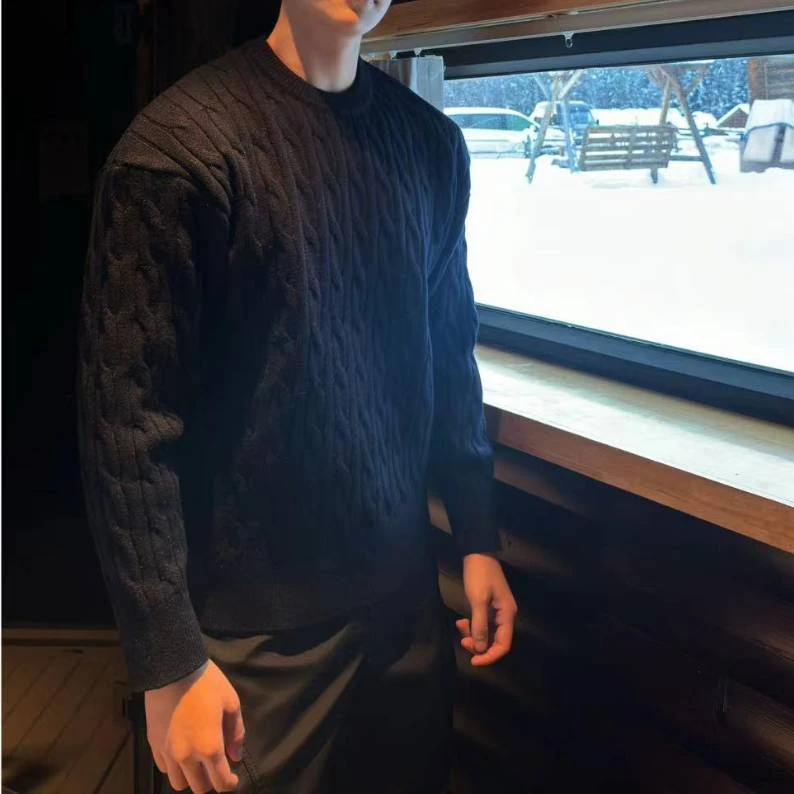 【西博】浮雕拉夫麻花纹毛衣 英伦老钱重磅圆领毛衣百搭宽松保暖冬