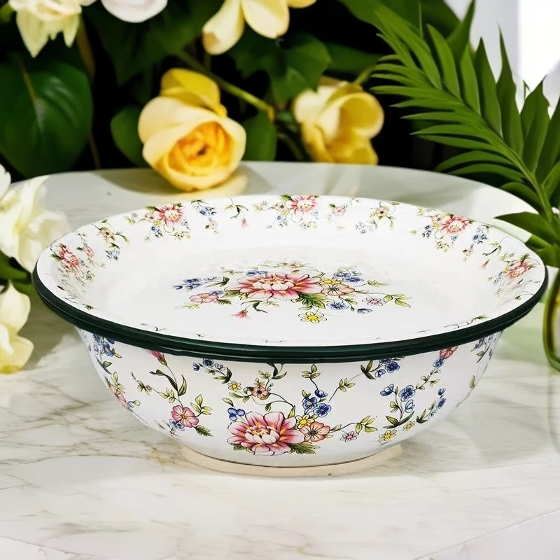 搪瓷盆盘套装老式加厚怀旧保鲜碗大号和面洗菜拌馅猪油盆厨房家用