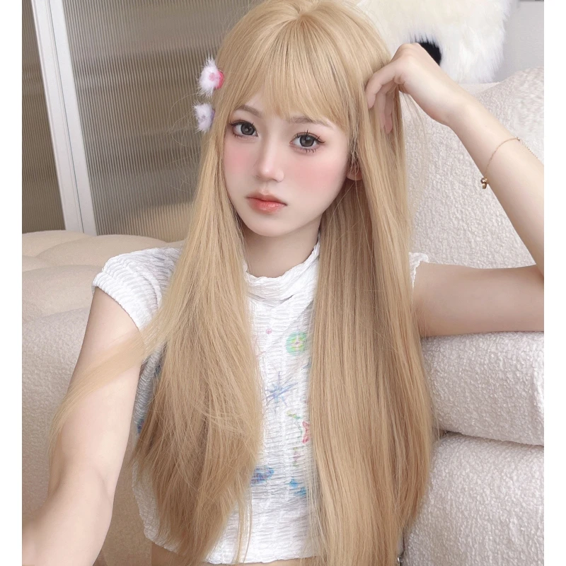 【丸子优选】亚麻金长直发假发全头套女团风Lolita假发套女仿真头皮