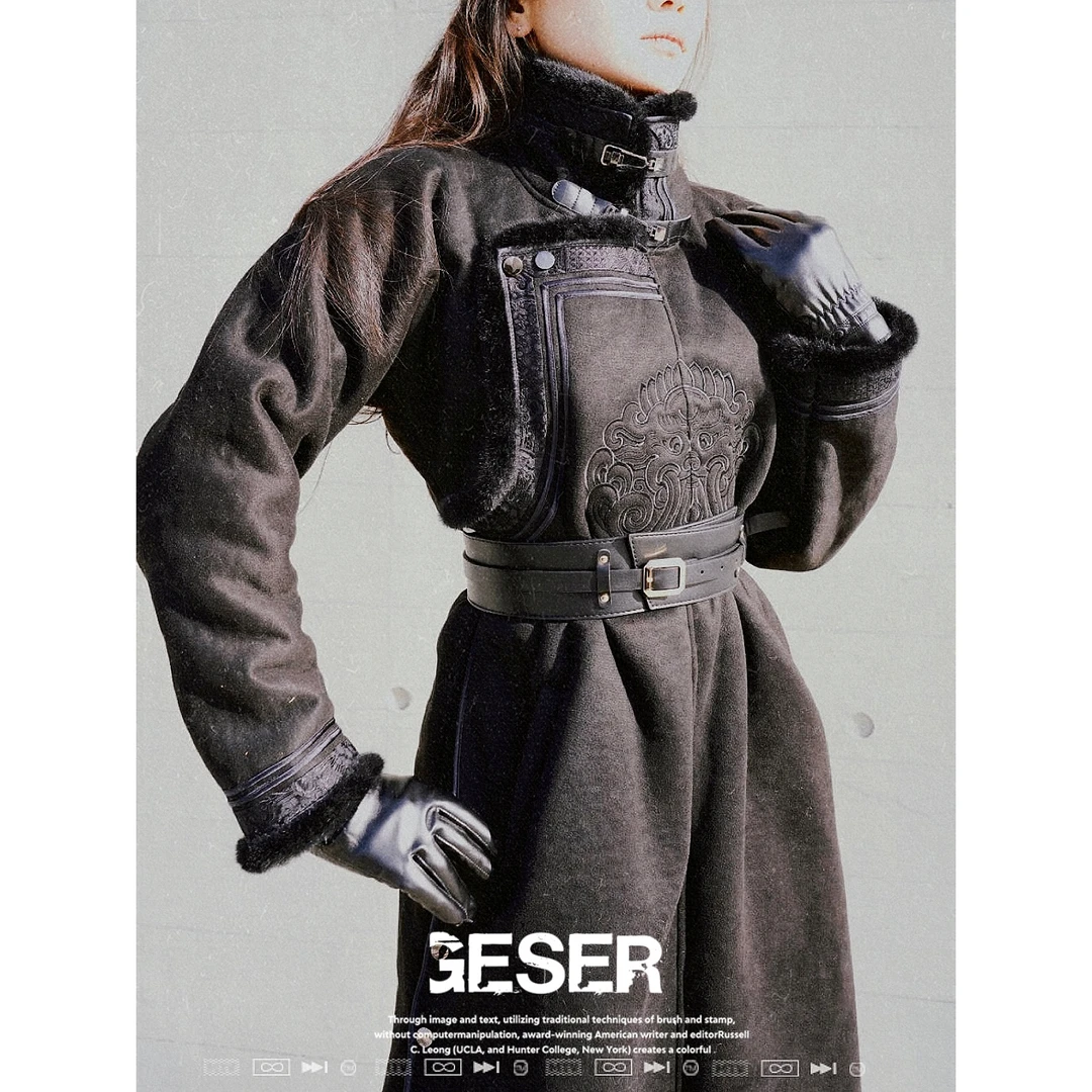 【御姐】女款黑色刺绣冬季保暖加厚民族风大衣