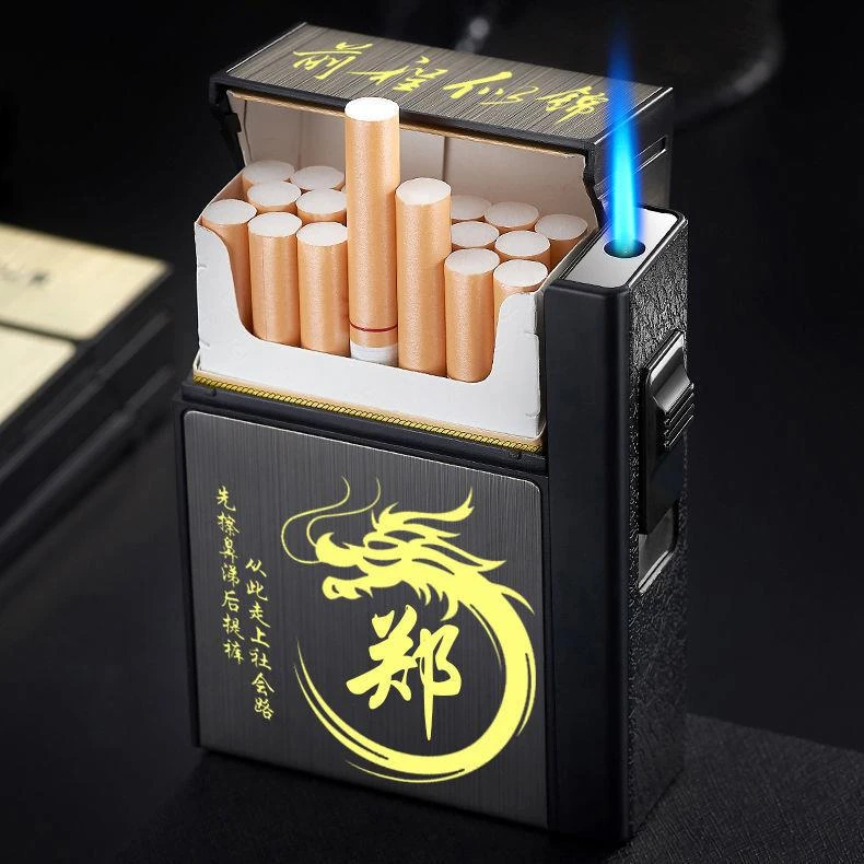 新潮百家姓烟盒打火机一体抗压防潮锌合金材质翻盖设计软硬包通用