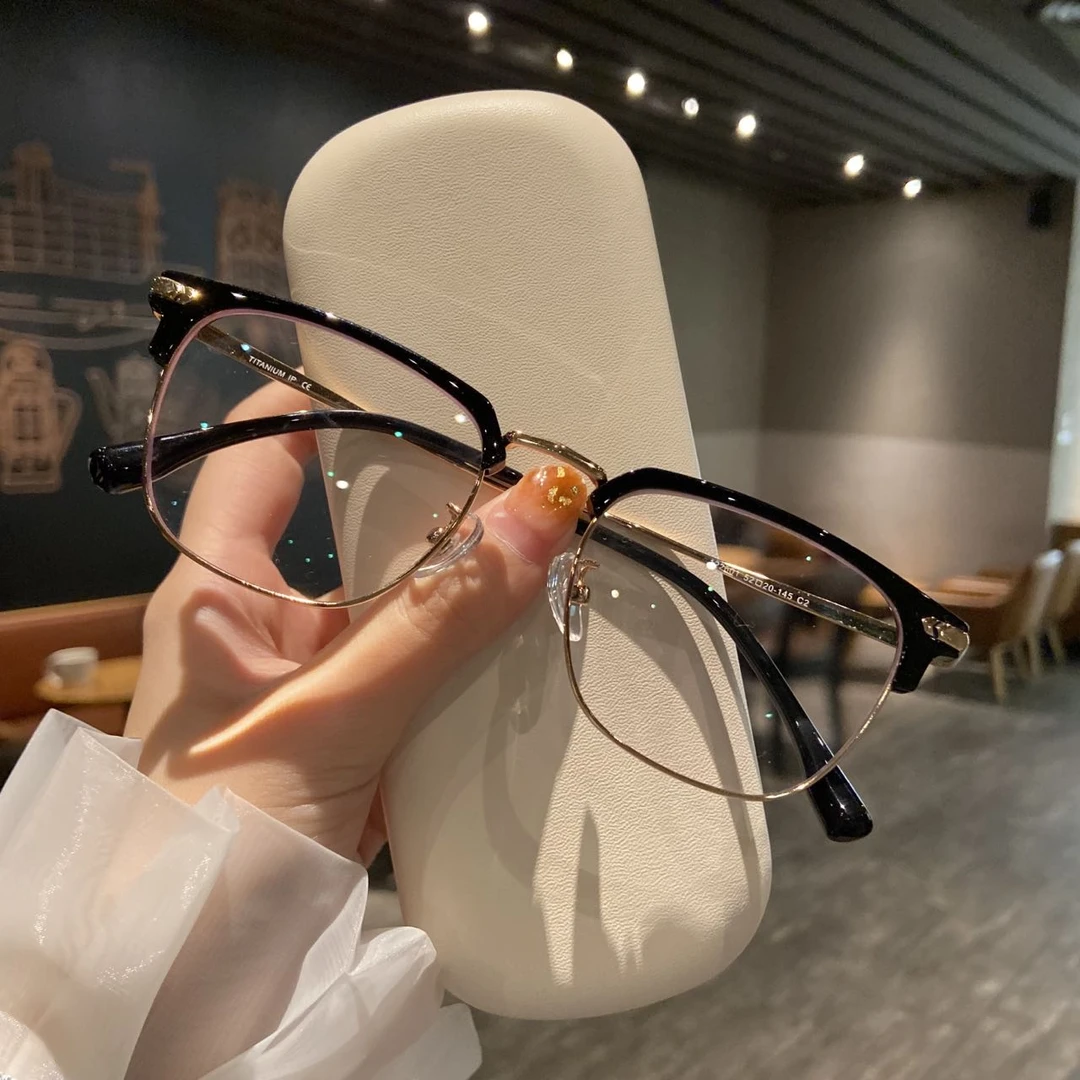 复古半框眼镜近视男可配有度数防蓝光平光大框理工男眼镜框眼睛架