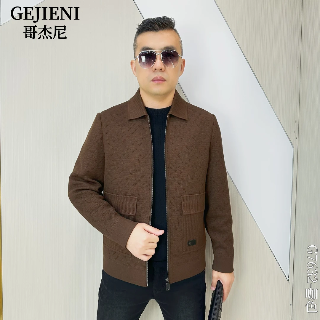 哥杰尼品牌新款翻领针织商务休闲夹克外套中年男士高档时尚外套