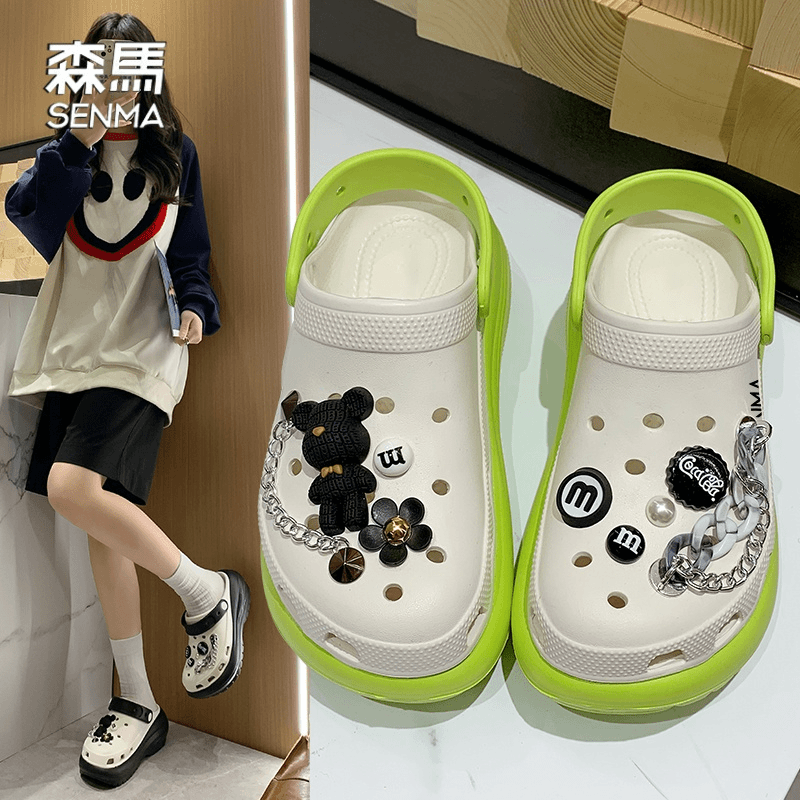森马洞洞鞋云朵夏季网红卡通链条舒适椰子透气软底防滑包凉鞋女款