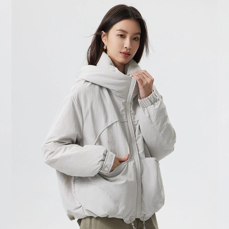 2025年冬季冲锋衣羽绒服派克拉链新国标90白鸭绒连帽羽绒女士外套