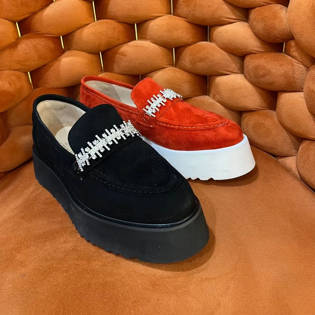 FC061-1新款单鞋时尚女士低帮方头厚底舒适百搭真皮鞋