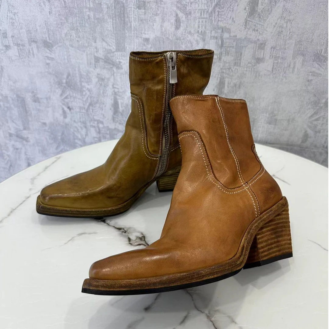 295-1马皮靴复古百搭经典时尚粗跟小方头aktuga上档次高档女