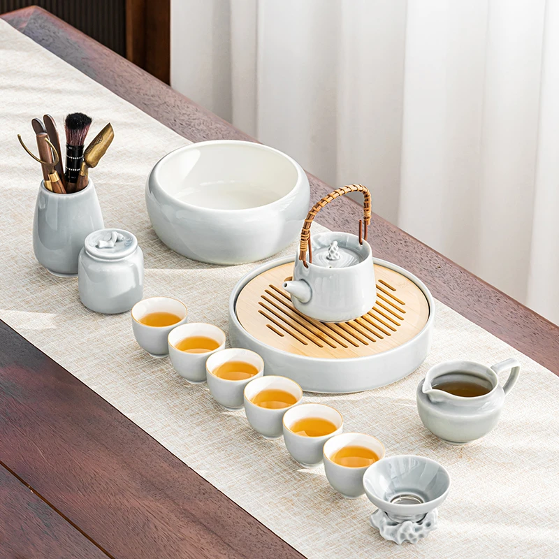 轻奢干泡茶功夫茶具套装陶瓷茶杯泡茶壶茶盘家用办公高档整套茶具