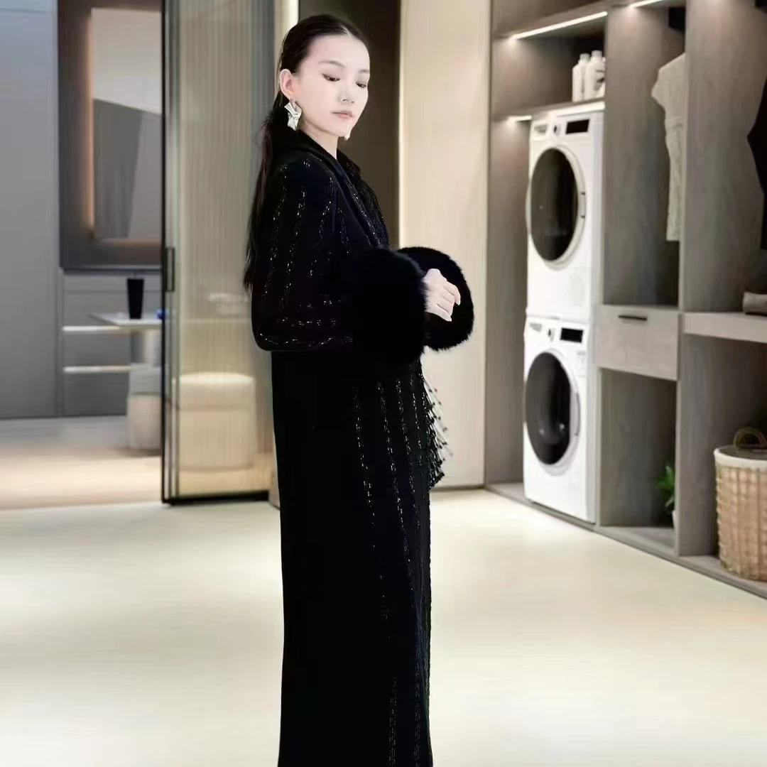 星星钉珠女神长款大衣