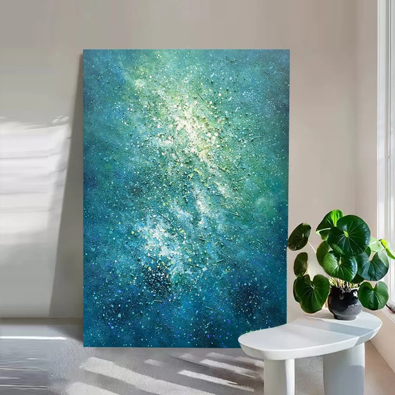 纯手绘油画【星海】高级客厅抽象装饰画简约现代沙发挂画绿色肌理