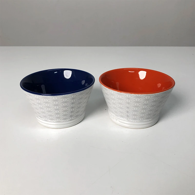 【2只/12cm】摩瑟DP【KC印花款斗笠碗1对】YCDF花瓶摆件玻璃陶瓷花