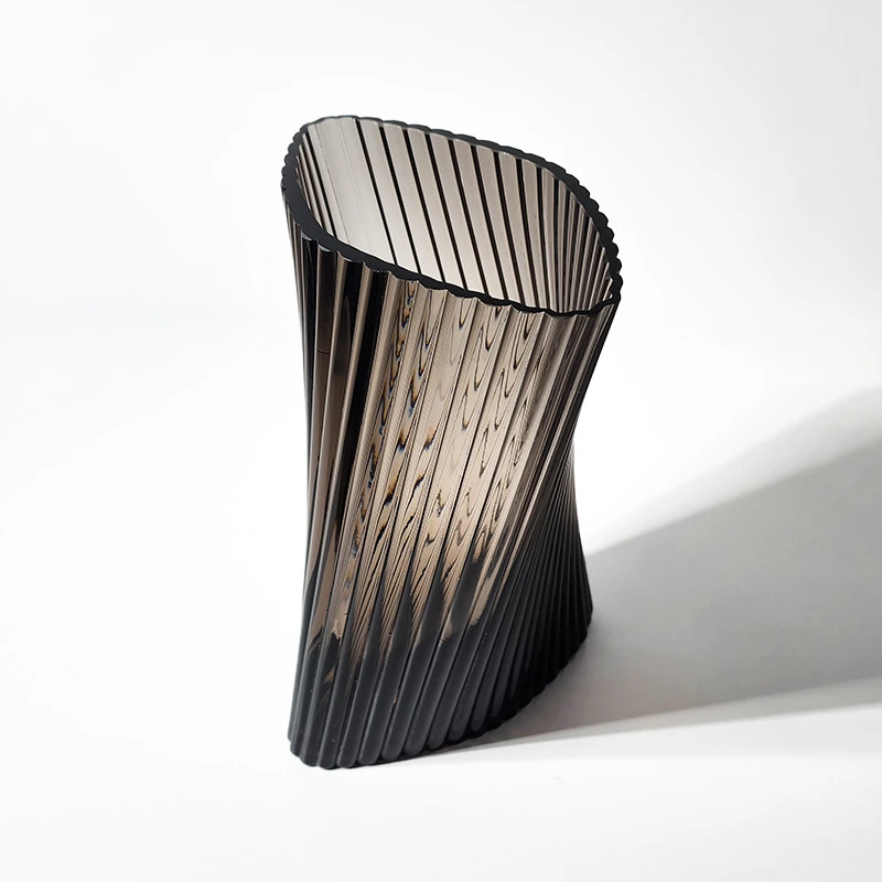 【高30cm】摩瑟家居【褐色竖棱扭曲】HCDF花瓶花器玻璃