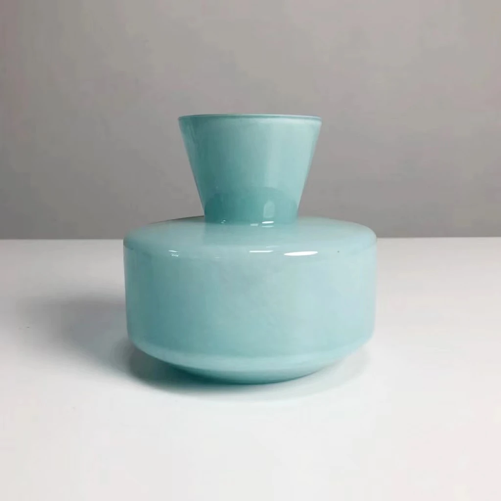 【高15cm】摩瑟家居【蓝色小扁壶】HCDF玻璃花瓶摆件