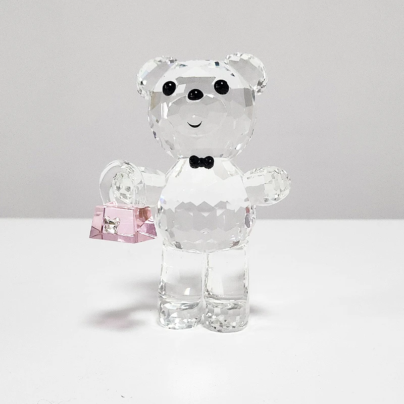 【高15cm】摩瑟家居【透明钻面熊-粉包】LKDF花瓶摆件玻璃花盆