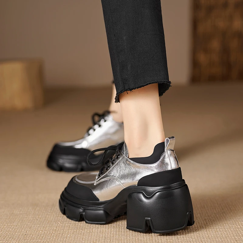 2025新款英伦风松糕乐福鞋时尚百搭厚底圆头休闲鞋小个子增高单鞋