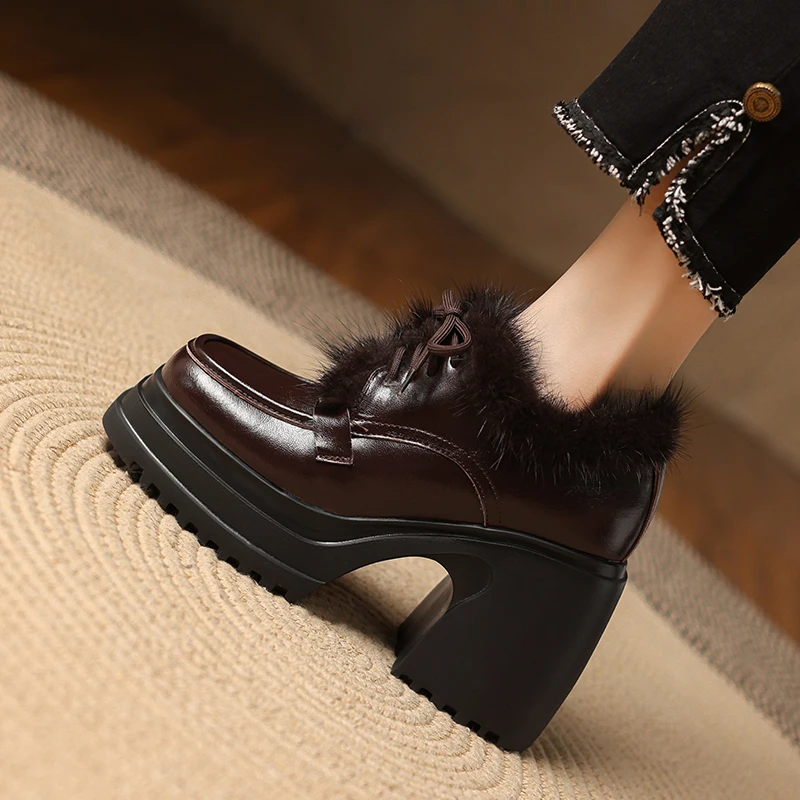 「保暖搭子」10cm新款粗跟小个子增高厚底乐福鞋松糕底阔腿裤必备鞋