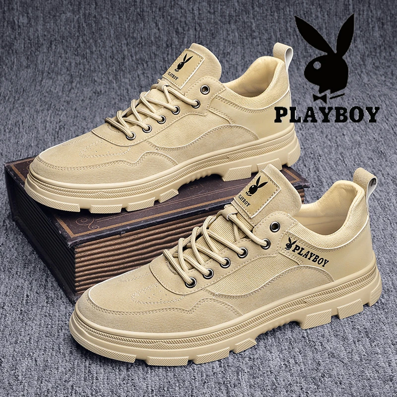 花花公子男鞋新款工装百搭休闲皮鞋男士透气防滑板鞋百搭马丁鞋