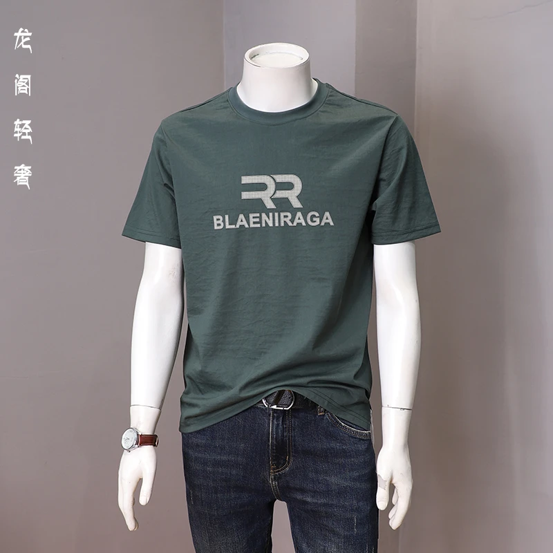轻奢男士夏季薄款棉麻休闲短袖t恤衫韩版青年字母印花潮流上衣男