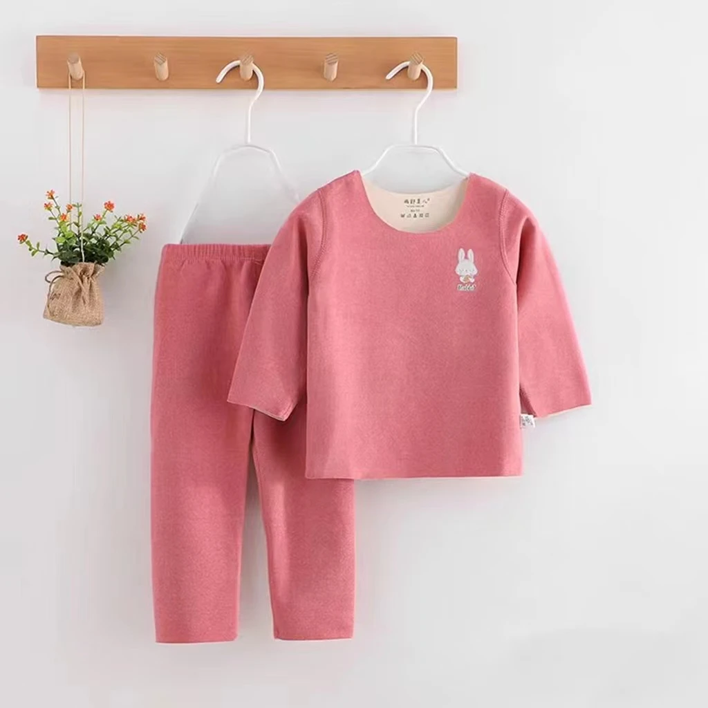 秋冬季儿童无痕蓄热保暖内衣男女童双面无骨德绒秋衣秋裤打底套装