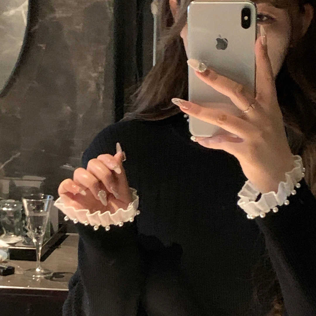 唐不灵微胖《小香风打底》珍珠打底衫针织套头衫