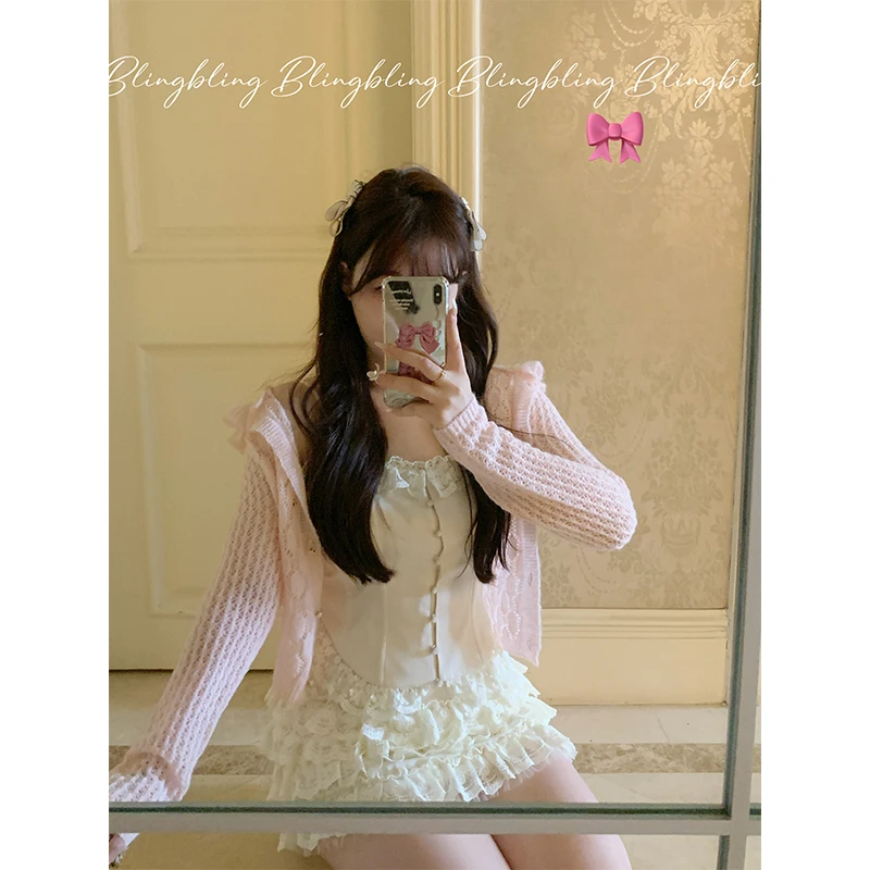 唐不灵Bling微胖《芝士澳白》连帽毛衣开衫甜美春夏