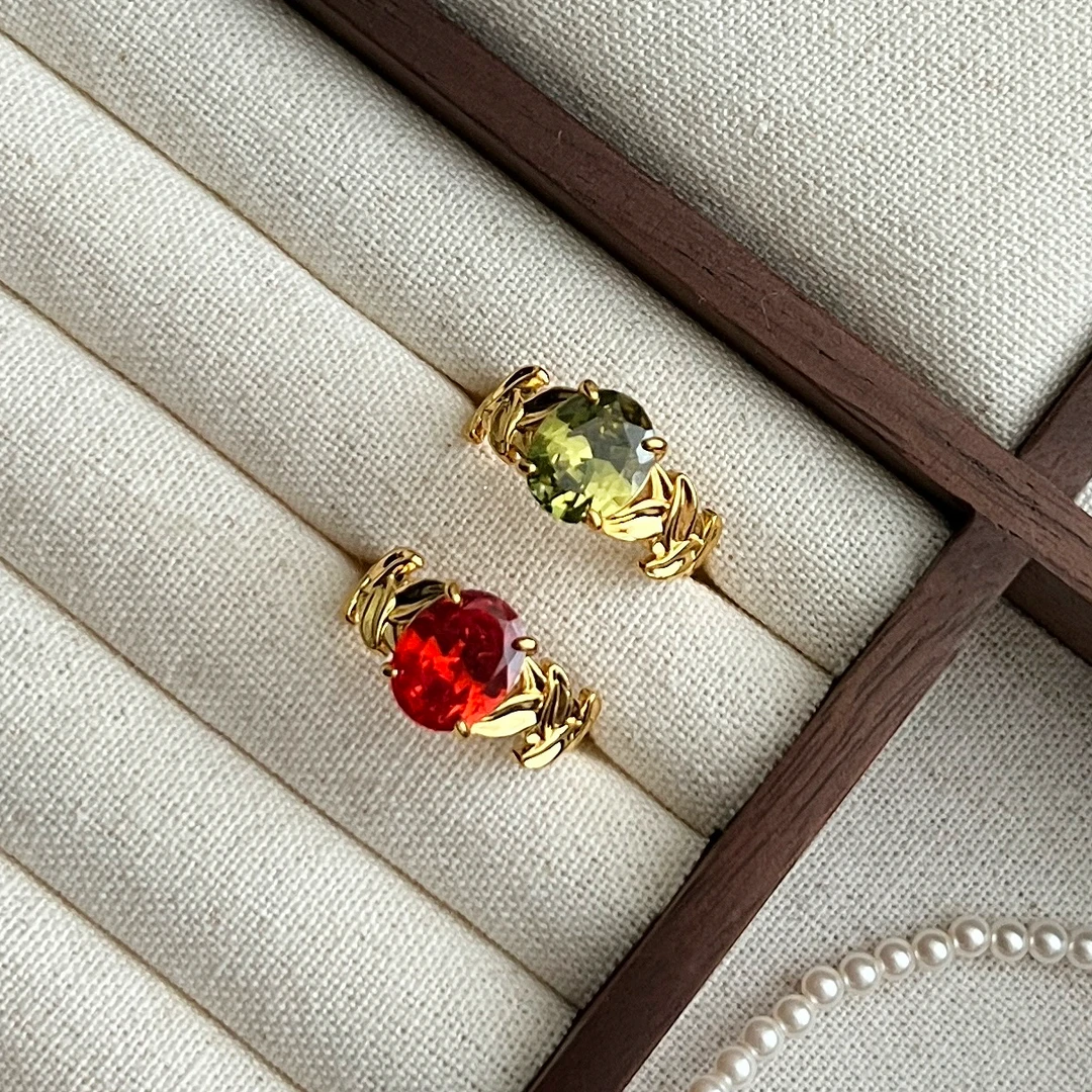 愿岛 铜合金合成锆石戒指 法式手工精致简约百搭镶嵌锆戒指JZ713