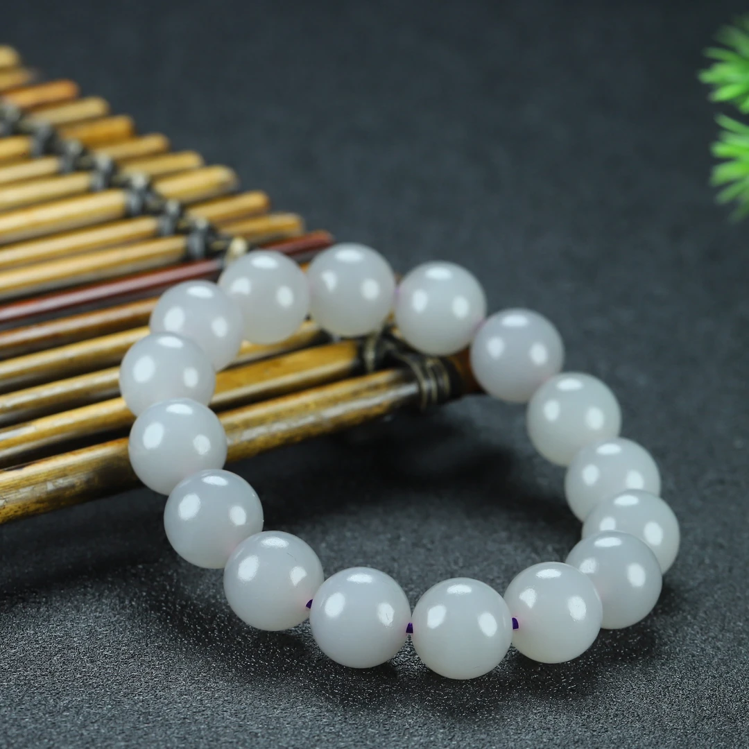 和田玉冰烟紫12mm女士素款手串女款单圈手链男士素圈男款佛珠念珠