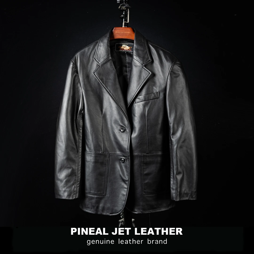 PJL女士新款时尚经典真皮休闲高级感复古羊皮西装