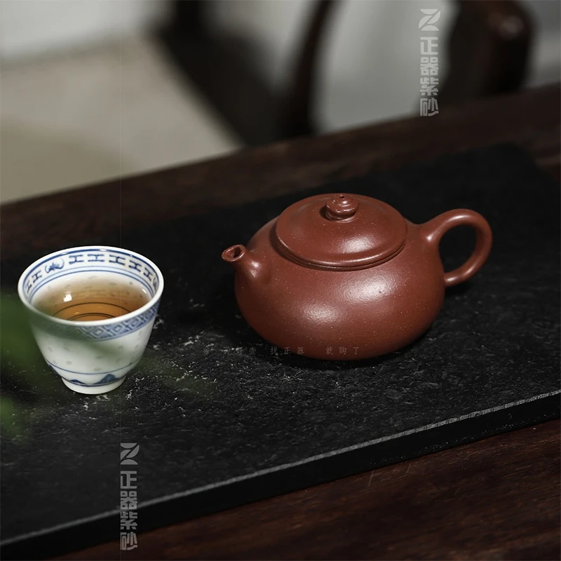 鱼趣 中品 宜兴原矿红降坡半手工紫砂壶 高端茶器 素版 8873