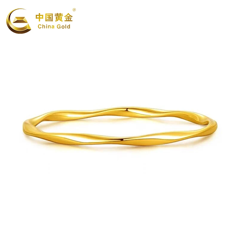 【中国黄金】足金莫比乌斯环小众黄金手镯古法交叉素圈极简时尚百搭