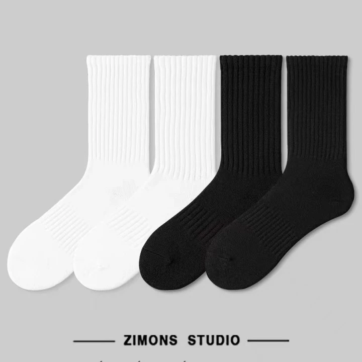 【4双装】日落四季竖条纹简约情侣中筒袜-B159