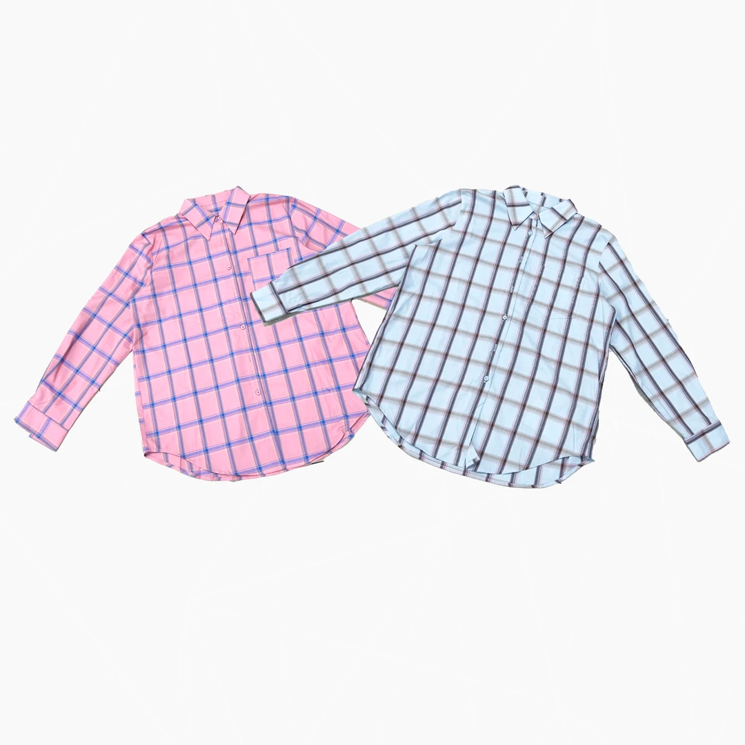 2024夏季新款休闲宽松百搭做旧长袖格子衬衫外套4432