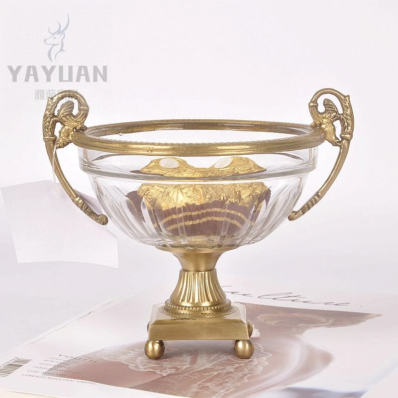 进口水果盘零食糖果碗摆件黄铜玻璃果盘客厅茶几收纳4811068