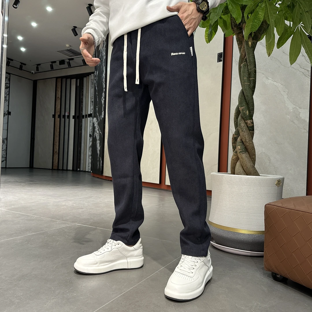 秋季冬季新款直筒男士加厚加长加绒休闲卫裤时尚简约百搭宽松长裤
