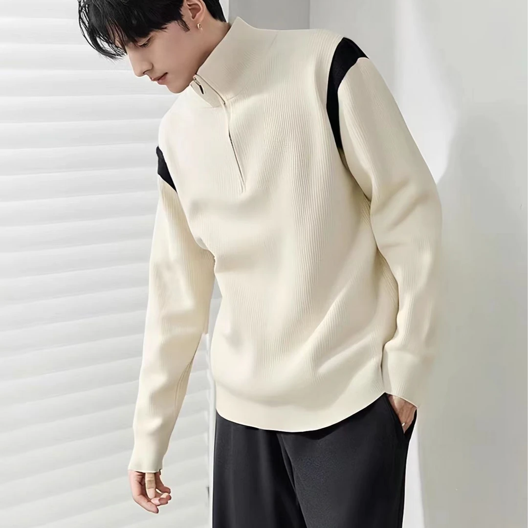 秋冬季男士立领拉链毛衣男修身百搭欧美风针织衫长袖男装上衣