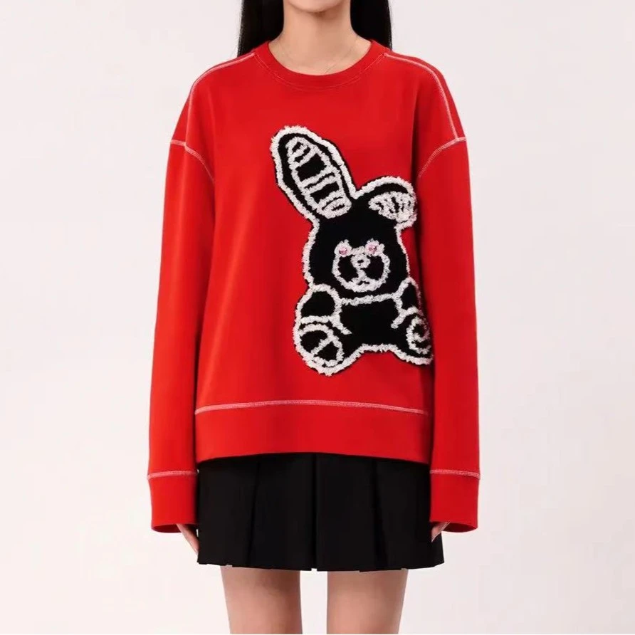 商场同款2025春秋圆领宽松兔子贴花长袖卫衣女5300746
