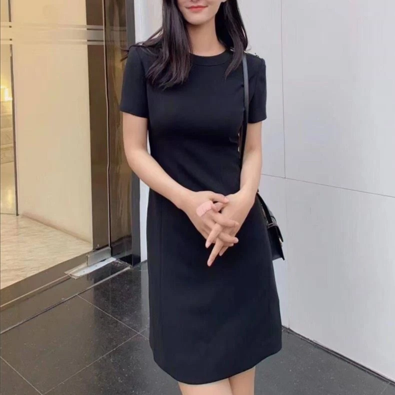 商场同款女装2024春夏短袖氛围感收腰肩章连衣裙女修身5500457