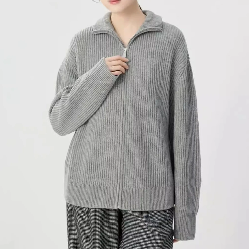 商场同款2025秋冬新款百搭修身立领羊绒针织毛衣外套女5499223