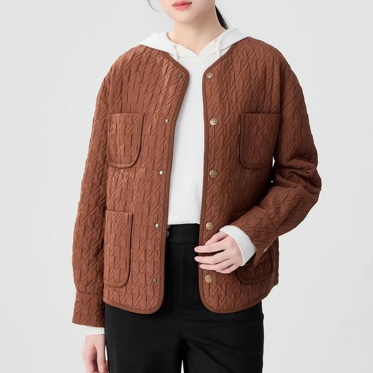 商场同款女装2025秋新款圆领宽松气质口袋长袖小棉服外套1400767