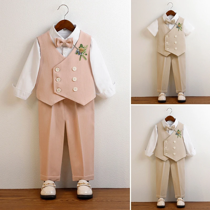 礼服春装新款英伦绅士马甲套装男童花童婚礼服宝宝周岁演出服