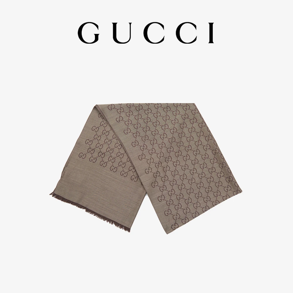 GUCCI/古驰【芦芦专属】双G印花羊毛大号披肩围巾 米棕 1659033G646