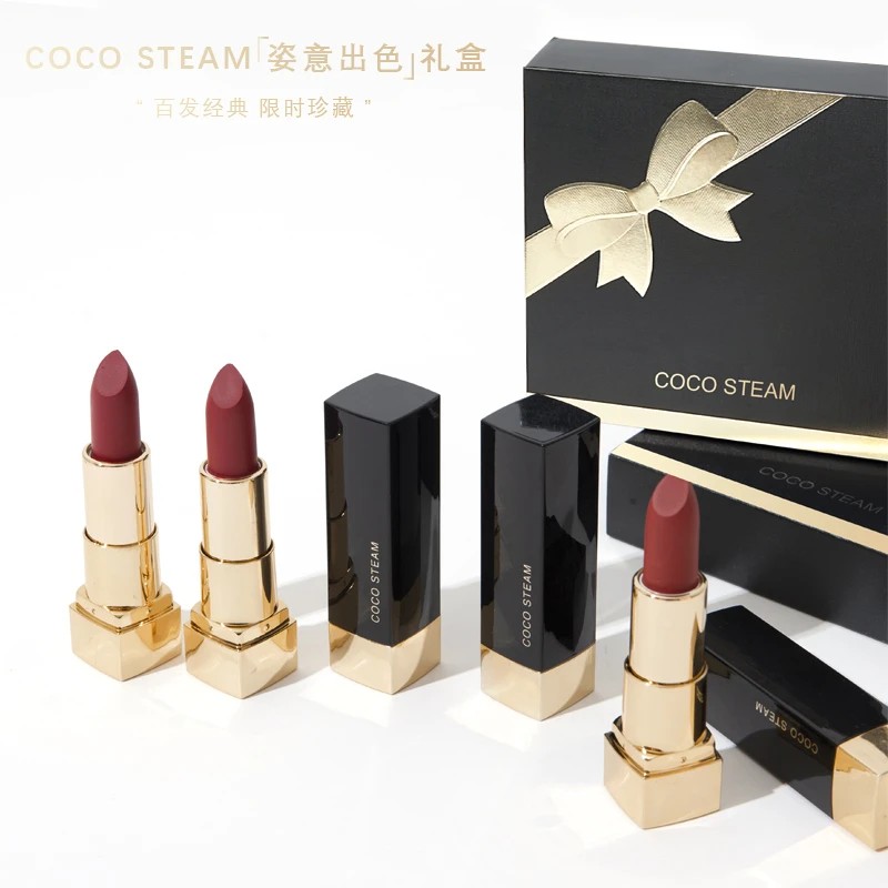 COCO STEAM 姿意出色丝绒口红3支装 显白黑金礼盒