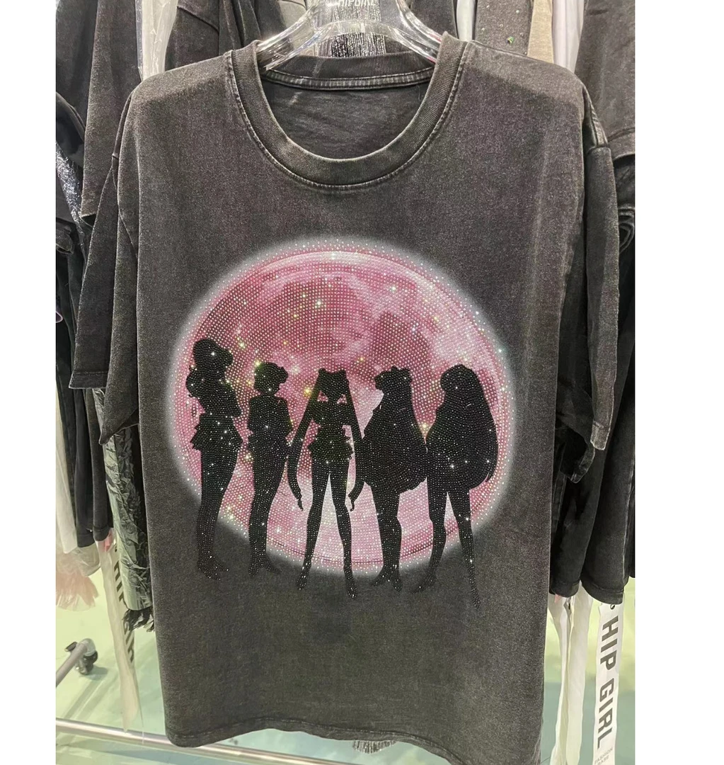 大版【美少女】短袖t恤女打底半袖休闲夏季2024款重工爆款