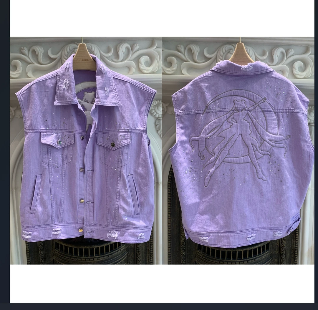 【202212028】牛仔马甲外套女装炸街欧版烫钻短外套网红时尚破洞