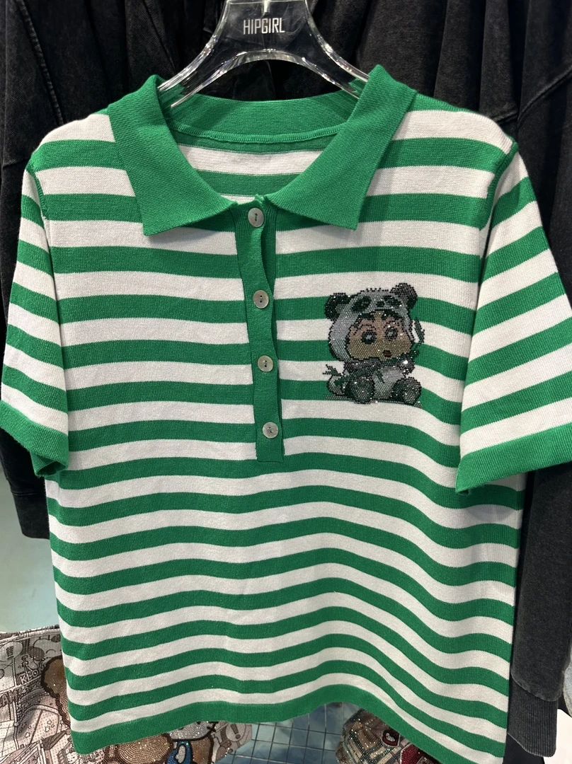 【20243039绿色条纹小新】毛衣上衣毛线衫女秋冬外搭慵懒风毛衣