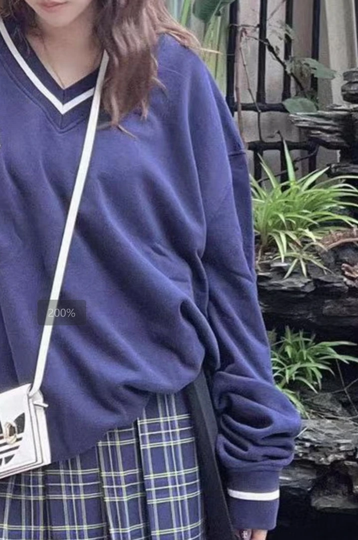 【30502藏青色卫衣】卫衣春秋季女宽松圆领重工oversize欧美