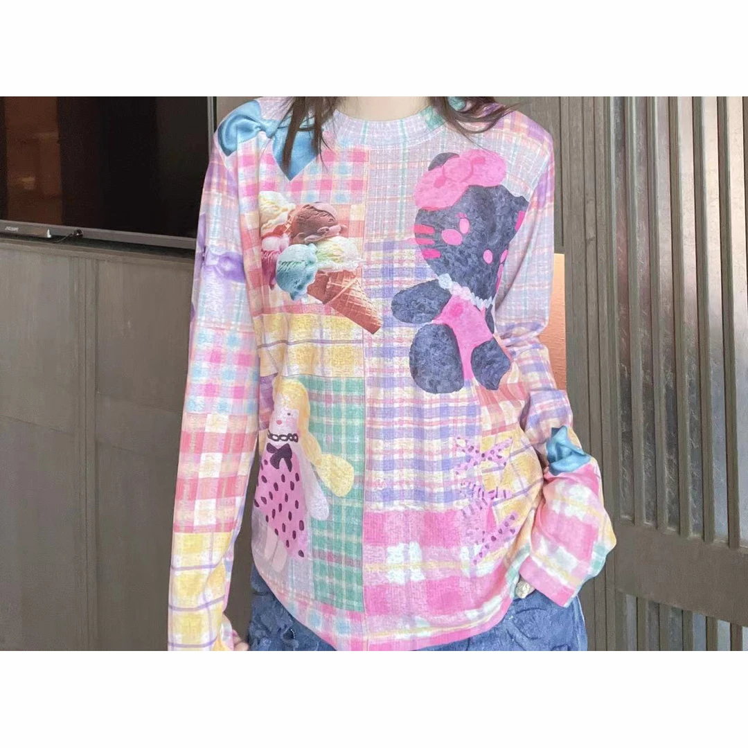 小版【2036可爱】长袖t恤女打底半袖上衣休闲夏季2024款重工爆