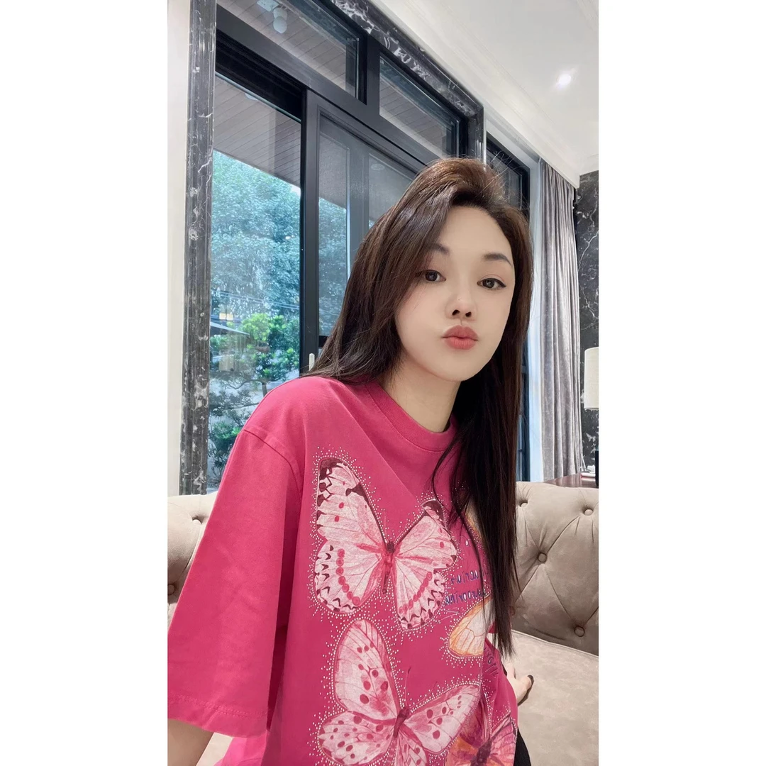 包嫂-大版【蝴蝶钻】短袖t恤女打底半袖上衣休闲夏季2024款重工爆款