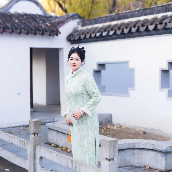 【青沐】初冬新款复古新中式大码旗袍弹力连衣裙